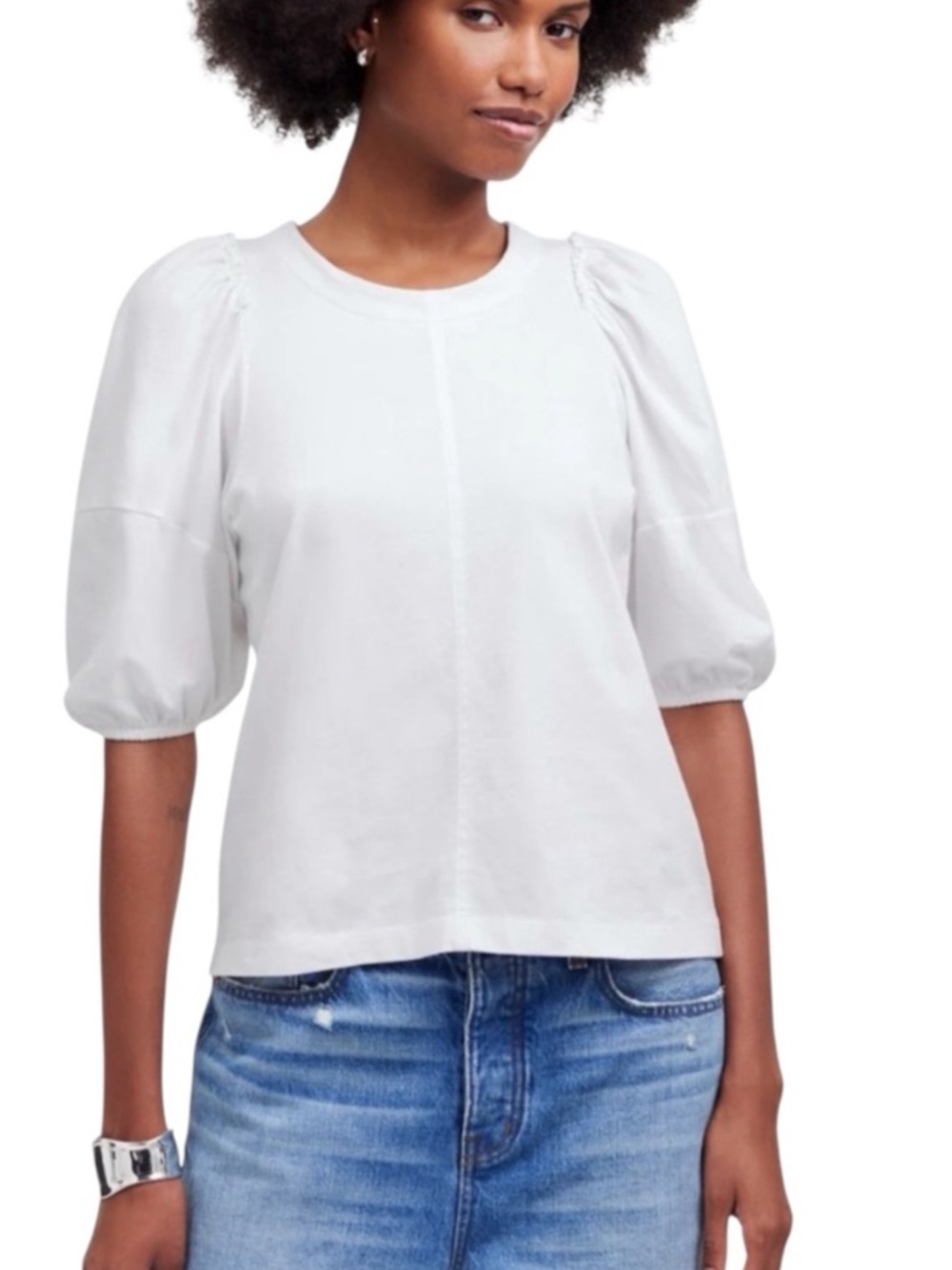 Madewell NWT Puff-Sleeve Top Blouse Tee In Optical White Size S